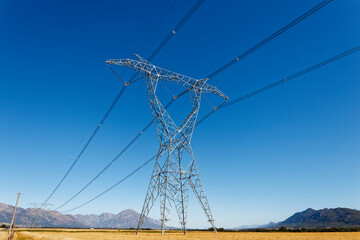 A pylon carrying high voltage cables for Eskom near Porterville in the Western Cape, South Africa.