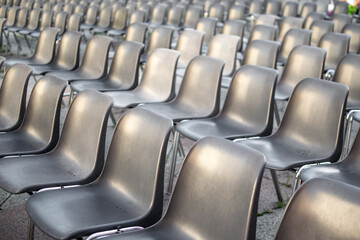 Set of Chairs unfolded for events like congress, meeting, conference or marriage