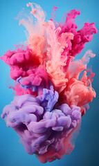 Obraz premium Puffs of pink smoke in front of a blue background stock photo, in the style of bold color blobs
