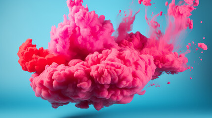 Puffs of pink smoke in front of a blue background stock photo, in the style of bold color blobs