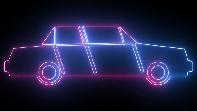 Hyperrealistic animated Neon Car in trendy stylish colors.Futuristic technology - 4k