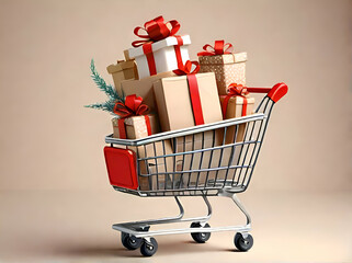 shopping cart filled with gift packages - generative AI - 678714318