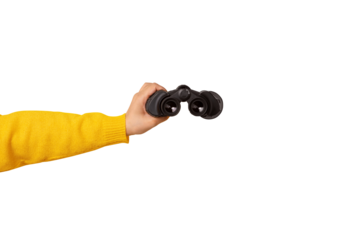 hand holding binoculars isolated on transparent background
