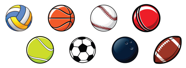 various cartoon stylized american sports balls - obrazy, fototapety, plakaty