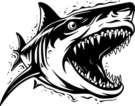 black and white shark with open mouth clip art preview