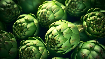 Fototapeta premium Artichoke close up. Fresh raw organic green Artichokes, generative ai