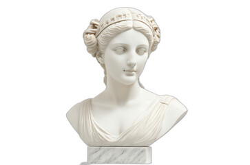 Marble head bust statue of a greek goddess isolated on plain white background from Generative AI