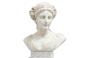 Marble head bust statue of a greek goddess isolated on plain white background from Generative AI