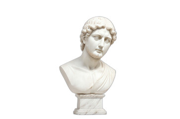 White marble head statue of a roman philosopher isolated on plain white background from Generative AI