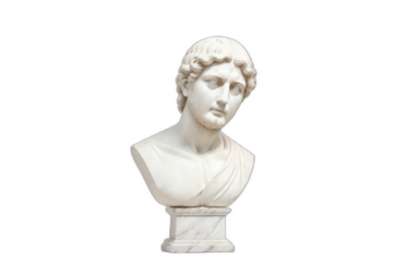 White marble head statue of a roman philosopher isolated on plain white background from Generative AI