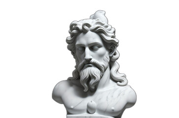 Fototapeta na wymiar White marble head statue of the sea god Neptune isolated on plain black background from Generative AI