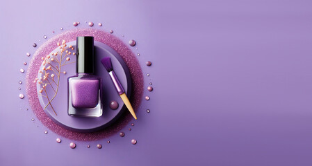 Spilled purple nail polish as sample of cosmetics product. Generative AI. - obrazy, fototapety, plakaty