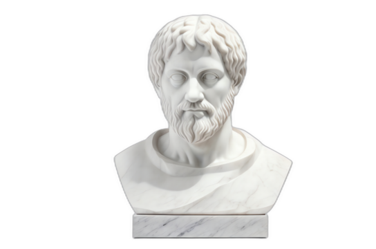  White marble head statue of Aristotle isolated on plain white background from Generative AI