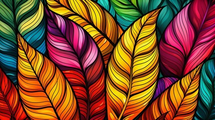 Abstract Spectrum of Nature: Colorful Stylized Foliage in a Rainbow of Vivid Hues