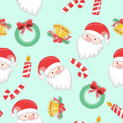 Vector seamless pattern Christmas day on a green pastel background