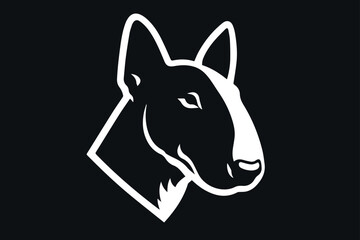 Bull terrier head on a black background. Simple vector logo, emblem