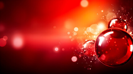 shiny red bubbles on a red background with soft bokeh lights and sparkling particles, creating a festive and joyful atmosphere