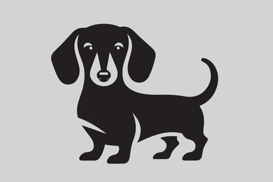 Cute dachshund dog. Modern simple logo, emblem. Black on gray