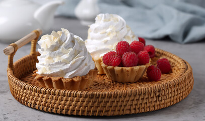 mini cake basket with meringue cream