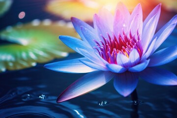 Beautiful pink waterlily or lotus flower in water , Generative AI