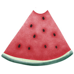 slice of watermelon, A cute drawing of a bite watermelon shape with seed, summer fruits