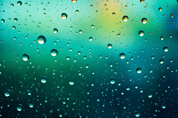 Farbenfrohe Regentropfen: Abstrakte Kunst an einer Scheibe mit buntem Hintergrund