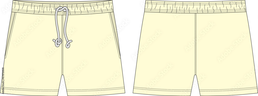Wall mural blank shorts pants technical sketch design template. milk color. - Wall murals
