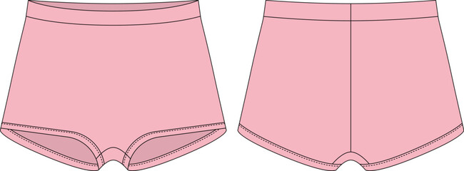Blank girls knickers technical sketch. Pink color.
