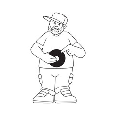 illustration of a DJ character. outline comic monochrome vector.