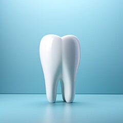 One white tooth on a turquoise background. Concept: dentistry and prosthetics and installation of dentures