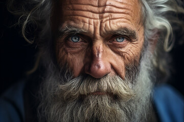 Close up photography of old poor homeless man with a sad look on his face generative ai image