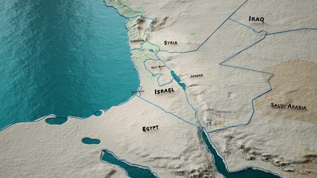 Israel stylized physical terrain map and neighboring countries