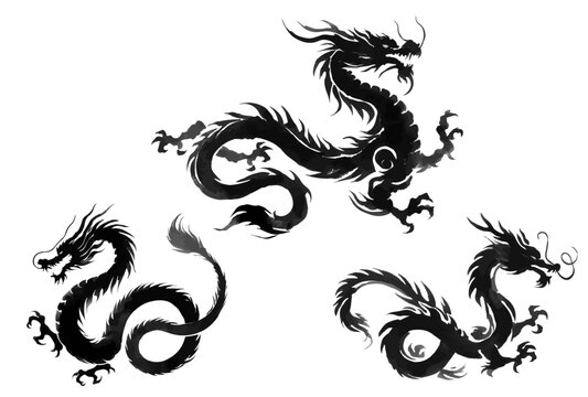 Ink painting Chinese dragon, vector Chinese ink painting, watercolor painting,loong,Chinese dragon totem logo,New Year, Year of the Dragon,Lunar New Year,New Year's Eve,New Year's Day,中国龍パターン