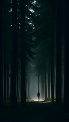 person in the forest at night