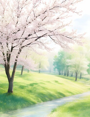 spring landscape cherry tree