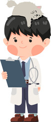 male doctor  holds  clipboard cartoon