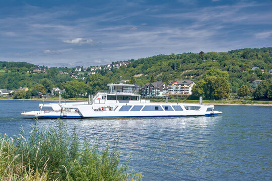 Car Ferry on Rhine River from Linz am Rhein to Remagen-Kripp,Rhineland-Palatinate,Germany