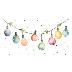 Watercolor drawing of a Christmas garland. Multi-colored light bulbs for the holiday.