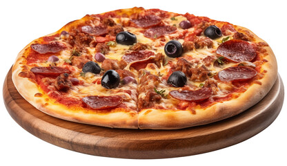 Pizza with salami, on a white isolated background generated ai