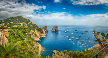 View over Marina Piccola and Faraglioni, iconic landmarks, Capri, Italy
