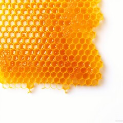 Background texture of a section of wax honeycomb from a bee hive filled with golden honey