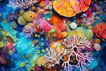Fototapeta na wymiar a mesmerizing mandala masterpiece capturing the vibrant colors and patterns of a coral reef teeming with marine life