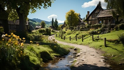 lake in the mountains. landscape with river