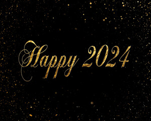 Fototapeta na wymiar Lettering Golden Happy 2024 modern letters