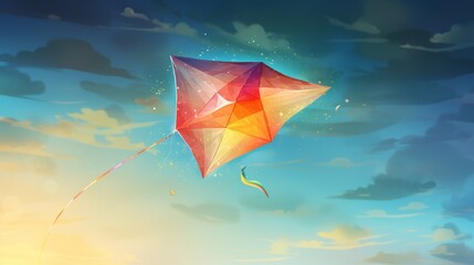 An abstract depiction of a kite flying high, encouraging outdoor activities for mental and physical health.