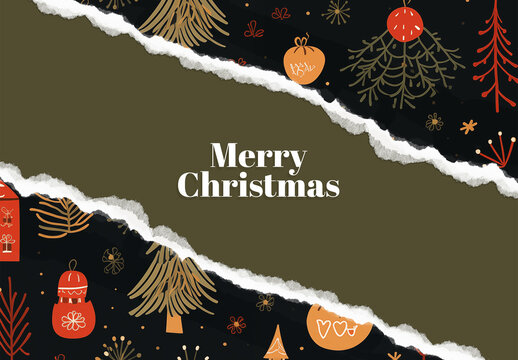 Christmas Background with Festive Elements and Torn Paper Effect with Generative ai