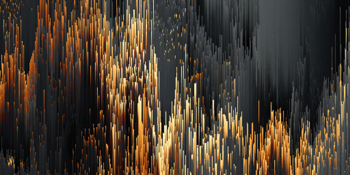 Gold and black pixel sorting glitched background. Futuristic pixel sorting distorted gradient lines background. Mosaic pixel art texture. Geometric trendy luxury design. Vector background