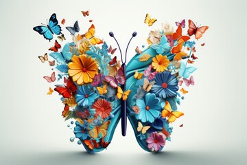 Blue Butterfly Amidst a Fluttering Symphony of Butterflies Generative AI