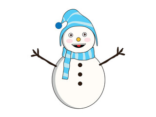 Cute snowman figure wears a blue hat