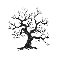 Haunted Tree Sketch vector silhouette isolated on a white background, Dead Scary Tree Silhouette vector, Halloween Spooky Tree Clipart
